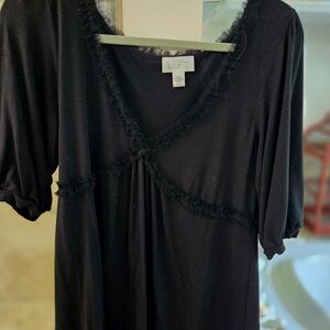 LOFT Black Fringed Top